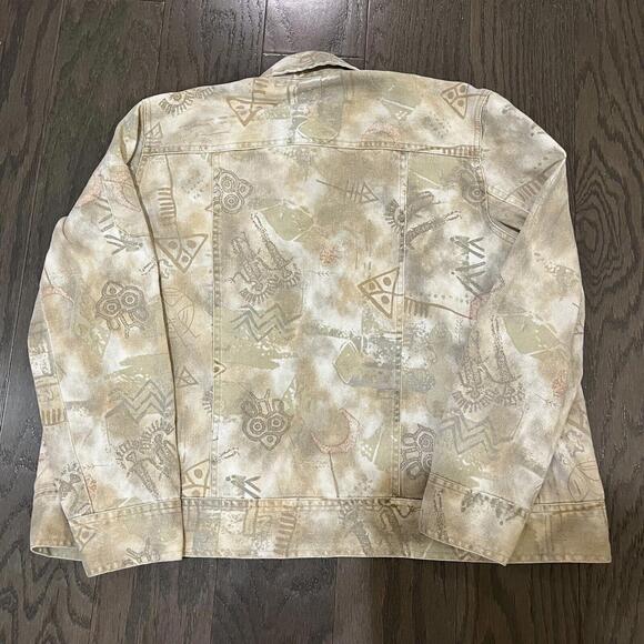 Chicos 0 Womens Art to Wear Jacket Lightweight Denim Primitive Drawings Aztec - Picture 6 of 7